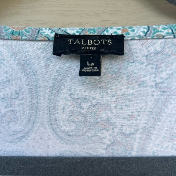 Talbots Teal/Blue Paisley Ruched Cross over neckline V neckline - Size Lp - Picture 2 of 10